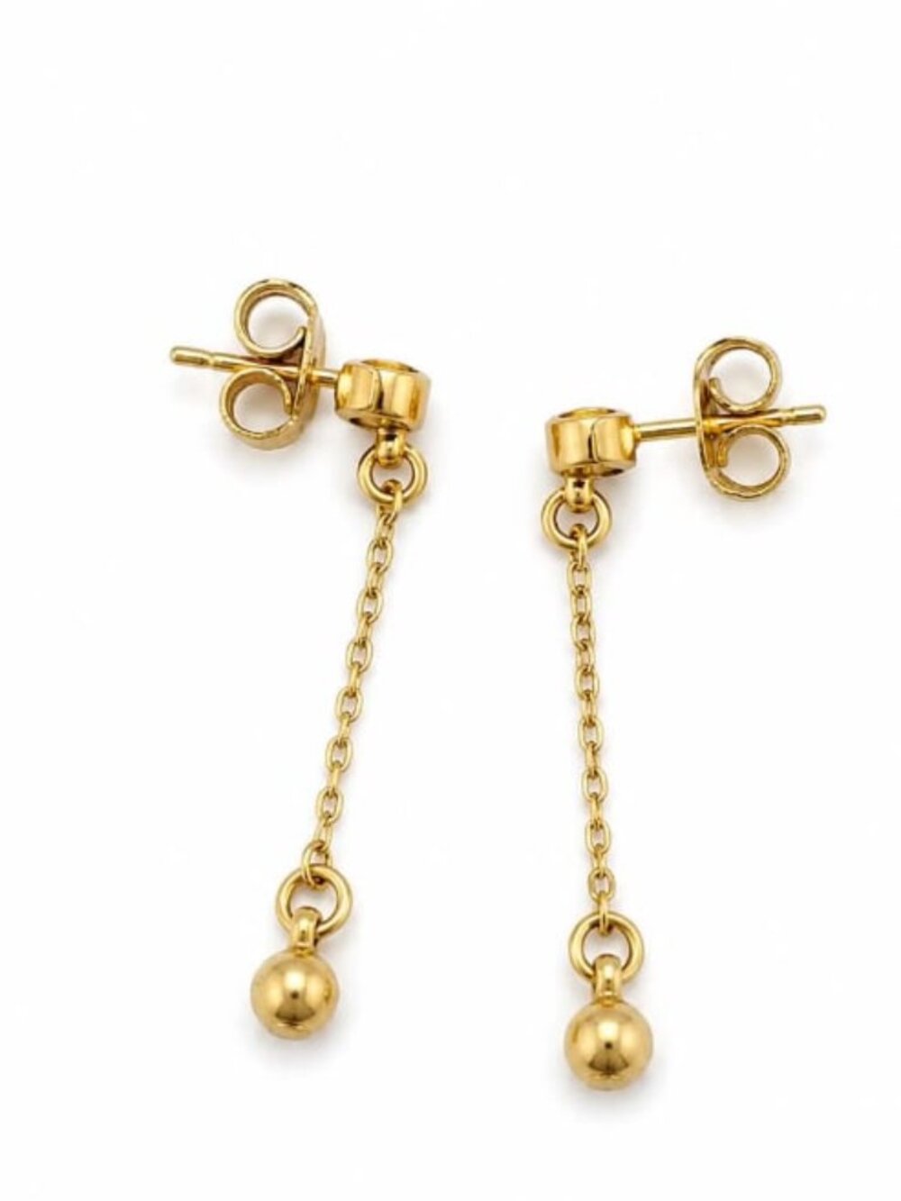 💖 Elegant Gold Tone Spherical Drop Chain Post Back Earrings #123